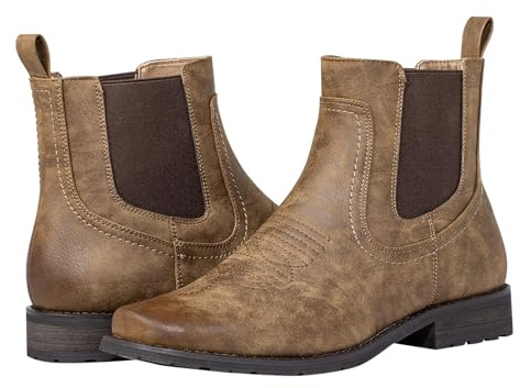 J's.o.l.e Chelsea Bottes de cowboy pour homme Bout carré Brodées Western Fashion Bottines marron