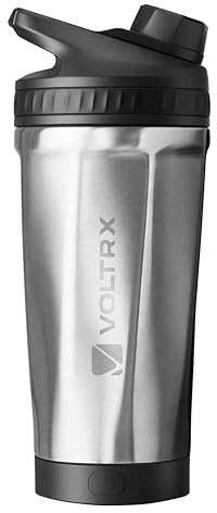 VOLTRX ChillMix Shaker Isoliertem Edelstahl - USB-C Aufladbarer Elektrischer Proteinshake-Mixer, Shaker für Proteinshakes und Mahlzeitenersatz, Chromstahl, 16 oz