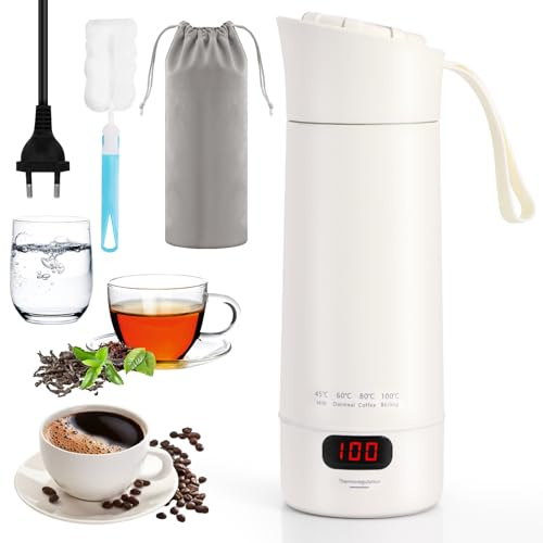 Reisewasserkocher Klein, 220V Mini Tragbarer Wasserkocher Mini Wassertasse, 300W Schnellkoch BPA-freier, 304 Stainless Steel Liner, 4 Einstellbare Temperaturstufen Für Unterwegs Und Zu Hause Geeignet