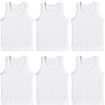 Octave® Pack of 6 Kids Thermal Base Layer, Boys Sleeveless Thermal Vest, Warm Winter Wear for Kids, Soft Brushed Base Layer Top, Lightweight Insulating Boys Thermal Undershirt (6-8 Years, White)