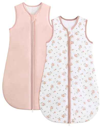 WYTbaby Baby Sleeping Bag, 1.5 Tog Cotton Sleep Sack Pink Flowers 6-12 Months