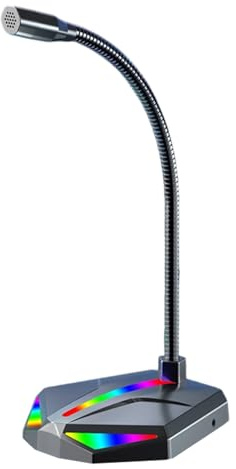 Microfono per podcast, attrezzatura per PC con cancellazione del rumore, per luce RGB, microfono da scrivania con registrazione, streaming vocale, chat home studio per trasmissione, microfoni per