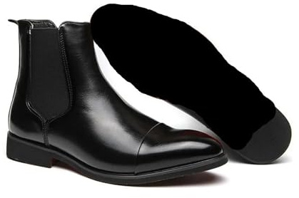 XUCZHAI Botas Chelsea de marca lujo for hombre, botas cuero con punta puntiaguda, vestir negocios for, botines casuales(Black,43)