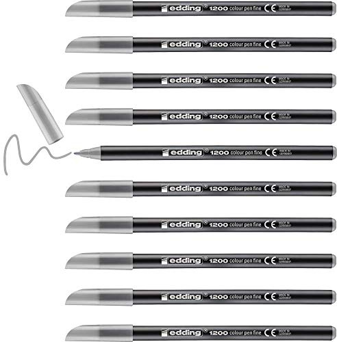 Edding 1200-26 - Caja con 10 Rotuladores 1200 con Punta Fina Pastel - 1mm - Gris Plata