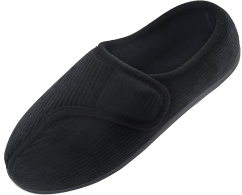 Git-up Diabetiker Hausschuhe Schuhe für Männer Arthritis Ödem Verstellbare Verschluss Memory Foam Hausschuhe, Black 11