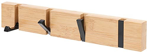 KYSMOTIC Wall Mounted Coat Rack with Foldable Hooks - Modern Space-Saving Wooden Entryway Organizer for Coats, Bags, Hats, Keys (4 Hooks, Natural Finish
