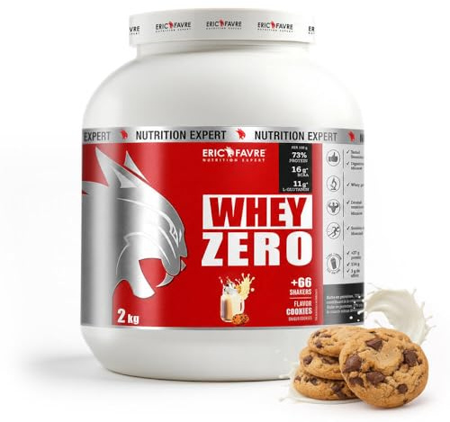 WHEY ZERO +74% de Protéine Whey Concentrée, Faible en Sucre, Construction/Récupération Musculaire - 2kg - Saveur Cookies & Cream - Eric Favre
