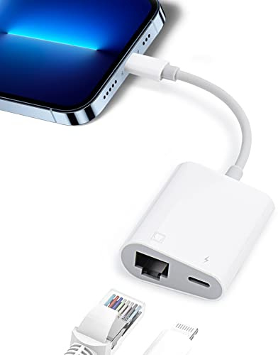 Giochem Lightning to Ethernet Adapter,2 in 1 RJ45 Ethernet LAN Network Adapter with Charging Port for Phone,Pad 10/100Mbps High Speed,Plug and Play