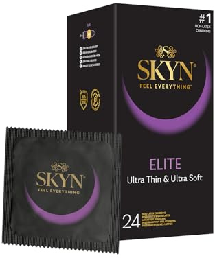 SKYN Elite (Pack of 24): Ultra-Thin Latex Free Condoms for Men, Regular Size Condoms, SKYNFEEL Technology, Smooth Surface, Lubricated, 53mm Nominal Width