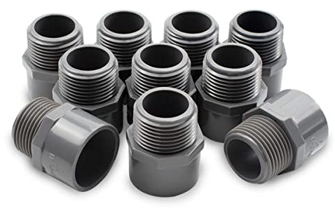 Bwintech 10 piezas negro 3/4 rosca BSP macho a conector deslizante de 25 mm conector de pezón hexagonal de PVC, adecuado para riego de tierras de cultivo, conexión de tubería de agua