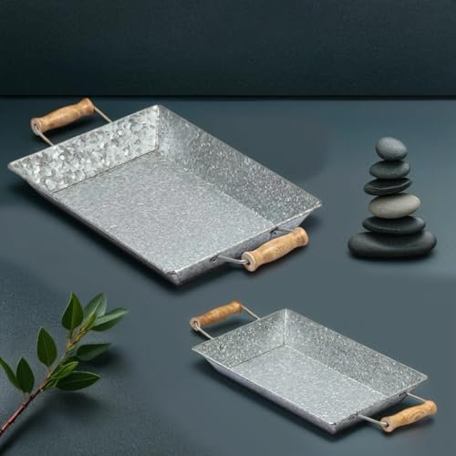 MARRAKESCH 2er Set Vintage Tablett Serviertablett aus Metall 42 cm & 38 cm Groß Dekotablett Torgo Deko