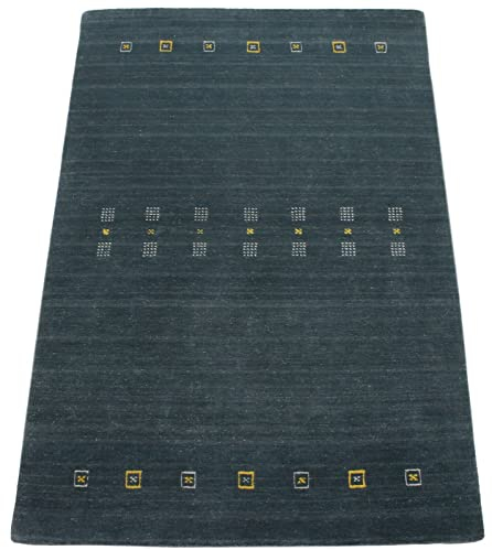 Gabbeh Teppich Grau Blau Grün Wolle Viskose Handgewebt 120x180 cm WR98