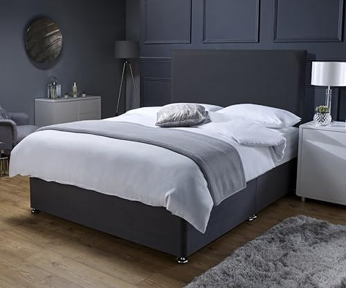 Savako Premium - Black Plush Divan Bed with Memory Foam Mattress and Headboard with Chrome Feet - (5ft King Size - 150cm x 200cm)