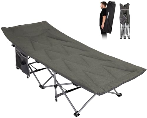 FUNDANGO Feldbett Klappbar mit Matratze Kopfkissen Seitentasche Campingbett Klappbar mit Matratze Klappbett mit Auflage Campingliege für Garten Angeln Reisen Outdoor Gästebett Innen 190 x 67cm