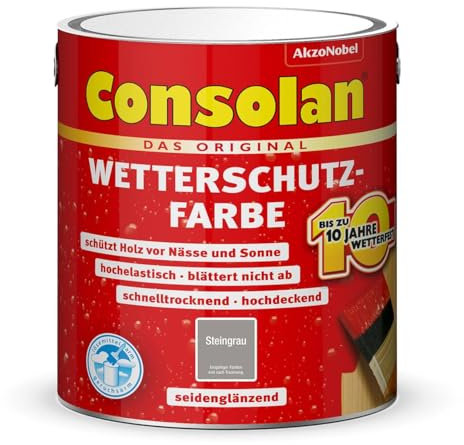 Consolan Peinture de protection contre les intempéries 2,5 l Gris pierre opaque Protection du bois extérieur