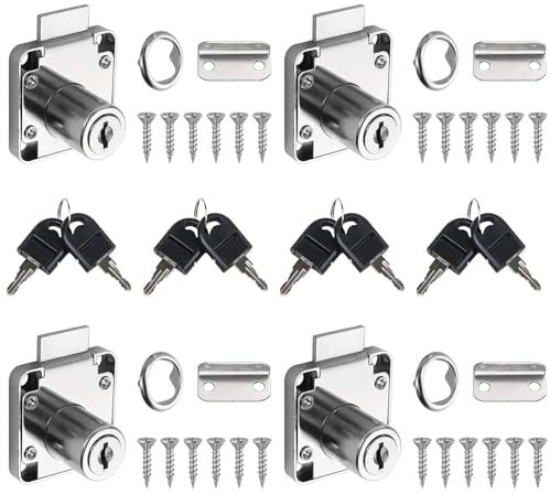 4 Sets Schrankschloss mit Schlüssel, Aufschraubschloss Möbel, 22mm Möbelschloss mit Schlüssel für Schubladen und Schränke