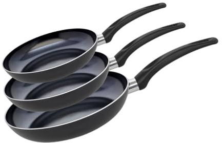 Elo 9807750 set med 3 aluminiumstekpannor, alla spisar utom induktion, stekpanna, bakpanna, pannfri panna, aluminium, plast, 28 x 5 cm