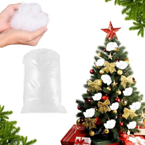 IUKUNNE Weich Flauschig Schneewatte Deko, 200g Kunstschnee Deko Weihnachten, Kunstschnee Deko Schnee, Weihnachten Kunstschnee Deko, Faser Flauschig Schneewatte Fake