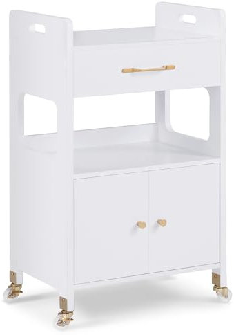 M MCombo Servierwagen mit Rollen & Schubladen, Rollwagen Friseurwagen Weiß, Salon Trolley mit 2 Ablagen, Moderner Arbeitswagen für Bad Wohnzimmer, 35x48x80,5 cm, 0055