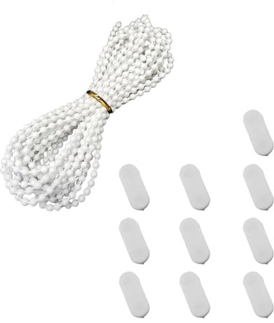 3 Meter Roller Blind Cord White,Plastic Ball Beaded Chain with 10Pcs Connectors, Blinds Bead Chain Cord