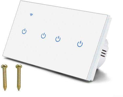 Hasaller Touch Switches Smart Home WiFi Touch Switch Voice Activated Remote Control via T-uya App 220V 10A Multi-Control Dimmer Switches for Lamps Halogen Incandescent(4 Gang 2Way)