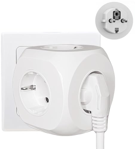 5-i-1 uttagskopa, Power Cube 3680 W, 5-portars kub multi-vägguttag, tjuvuttag kompatibel med telefon, hem, kök, kontor