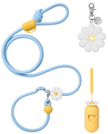 VETRESKA Hands-Free Dog Leash, 8FT Adjustable Rope Leash for Medium Large Dogs, Waist/Crossbody Slip Lead Leashes for Walking, No Pull Dog Leashes with Bag Dispenser, Clip, 3 in 1 Walk Kit (Daisy)