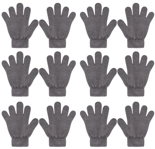 QKURT 6 par vinterhandskar för barn, vinterhandskar varma handskar fulla fingerhandskar för pojkar och flickor, Mörkgrå, one size