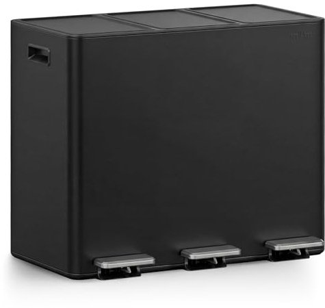 mVm Mülleimer Küche,45 Liter Treteimer,3 x 15 Liter Treteimer, 3 Fächer, Mülltrennsystem, Abfalleimer Küche mit Inneneimer aus Kunststoff,Metall,Klappdeckel, Softclose, Luftdicht