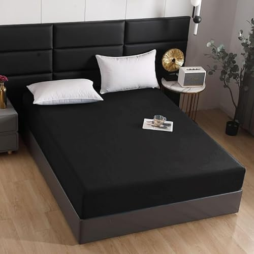 BESCH Sábanas Bajeras Térmica Terciopelo Ajustable de 135x200+30cm - Bajera Pólar Felpa, Súper Suave y Acogedora (Negro, Cama Matrimonio de 135)