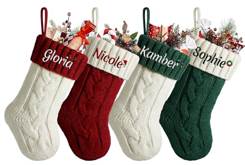 Christmas Stockings Personalised Mini Custom Name Stocking 18 Large Knitted Xmas for Kids Family, Stocking for Holiday Family Party Decoration(Mini-3 PCs)