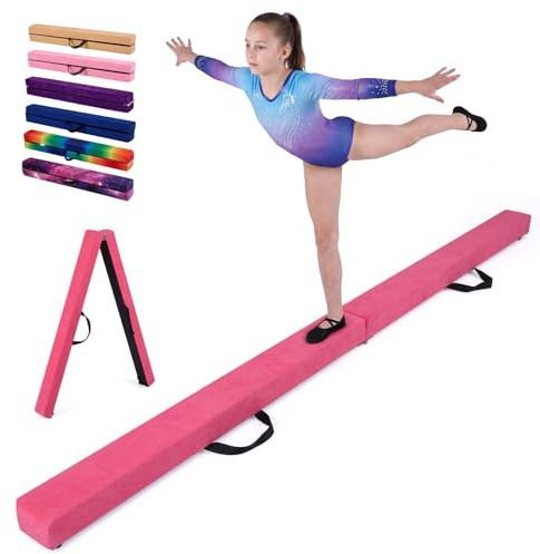COSTWAY Barra de Equilibrio Gimnasia de 210 cm, Viga de Equilibrio Plegable de Gimnasia, Barra Gimnasia Artistica con Empuñaduras, Resistente al Desgaste para Niños Gimnastas y Animadoras