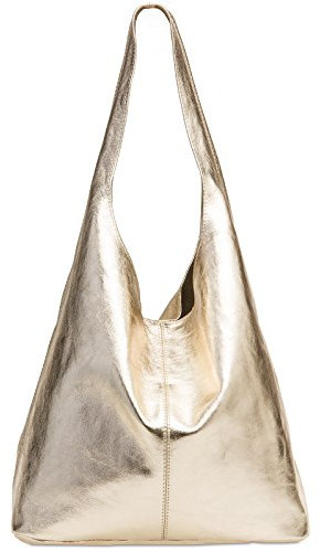 Caspar große Damen Wildleder Tasche - Hobo Bag Shopper - Classic Line - Modell No.767 - Made in Italy, Farbe:gold metallic, Größe:One Size