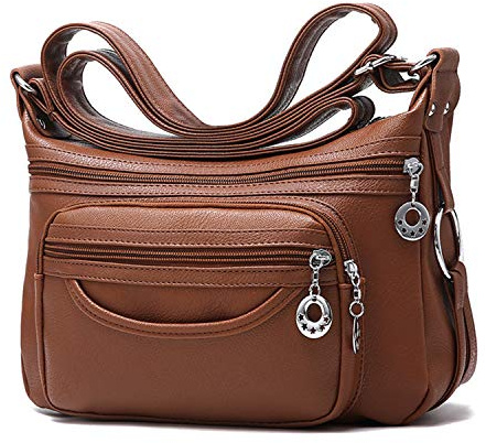 NOTAG Bolso de Mujer, Bolsos Bandolera de PU Piel Multi-bolsillo Casual Bolso de Hombro de Viaje (marrón)