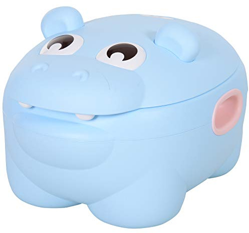 HOMCOM Orinal para Bebés en Forma de Hipopótamo 2 en 1 con Tapa Cubo Extraíble y Cepillo Inodoro para Aprender Entrenamiento Carga 25 kg 40x30x23 cm Azul