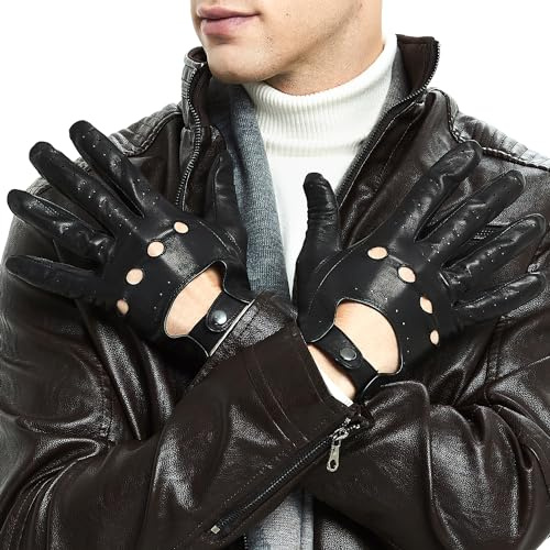 ZLUXURQ Mens Touchscreen Professional Leather Driving Gloves Unlined -Soft and Thin Italian Lambskin Black