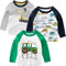 Toddler Boys 3 Pack Long Sleeve Shirts 100% Cotton Dinosaur Excavator Police Car T-Shirts (Set A, 3 Years)