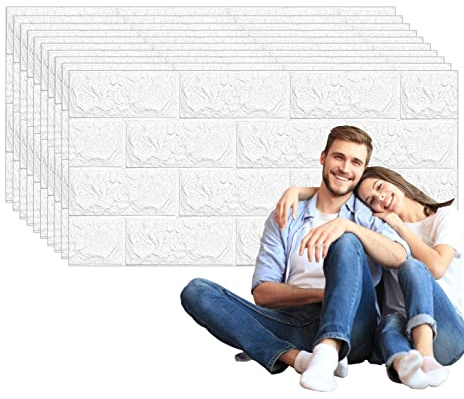 3D Carta da Parati Autoadesiva - Mattoni adesivi da muro salotto, impermeabile, Pannelli per Camera da Letto Soggiorno Moderno Sfondo TV Décor (60cm * 30cm, Bianco)