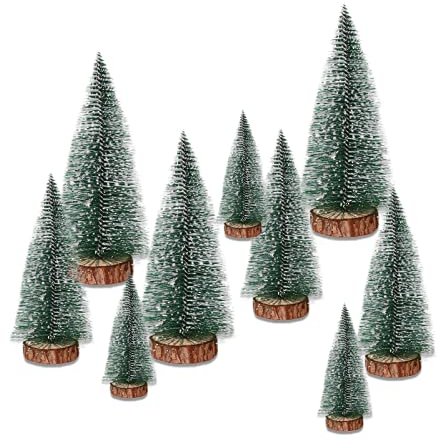 9 Pezzi Piccolo albero di Natale, Mini Albero di Natale Artificiale con Base Legno Pino, Mini Albero di Natale, per Decorazioni Natale/Tavolo/Stanza,DIY,Modello Micro Landscape, 3 Taglia (verde)