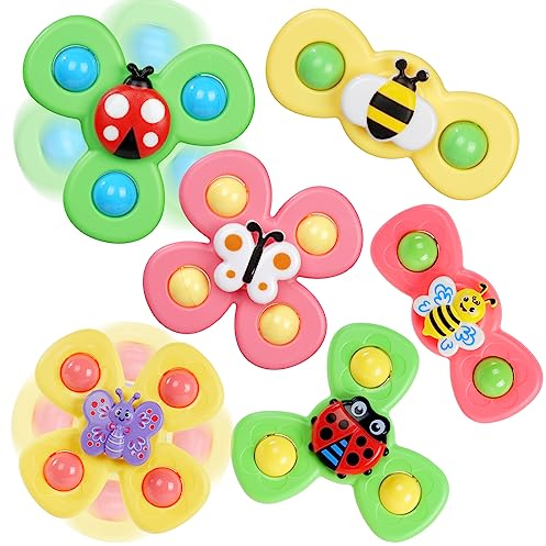 Ainiv Saugnapfer Drehspielzeug, 6 Stück Finger Hand Spinner, Tisch Saugnapf Sensorisches Sensorik Spielzeug für Baby, Cartoon Badespielzeug Wasserspielzeug, Fidget Toys Geschenke für 1-6 Jahre