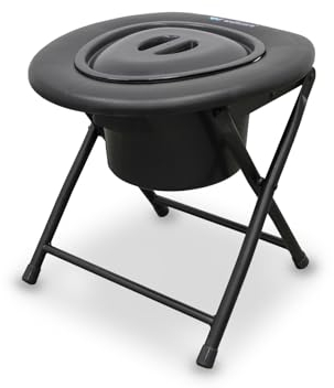 WELLCORE Toilettenstuhl mit Toilette, klappbar, transportabel, kompakt, Aluminiumrahmen, abnehmbare Toilette, leicht zu reinigen, schwarz, bis 100 kg, bis 100 kg