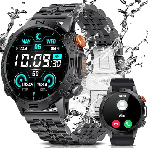 LIGE Smartwatch Herren mit Telefonfunktion 1.43'' Amoled HD Touchscreen Fitnessuhr IP68 Wasserdicht Schrittzähler mit 110 Sportmodi/45 Tage Batterie/Schlafmonitor Aktivitätstracker für iOS Android