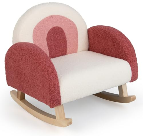 GOPLUS - Silla mecedora infantil, sillón de terciopelo de peluche con patas de madera maciza, bonita mecedora acolchada para habitación infantil, sala de juegos, regalo para niños y niñas