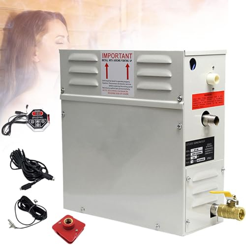Kit Generatore Sauna a Vapore Domestico da 4.5KW - 21KW 220V/380V, Ideale per Sauna/Doccia/SPA, con Sistema Autodrenaggio, Regolatore Digitale a LED 35-55℃ per 3-20m³ Spazio Riscaldato,380V-6.0kw