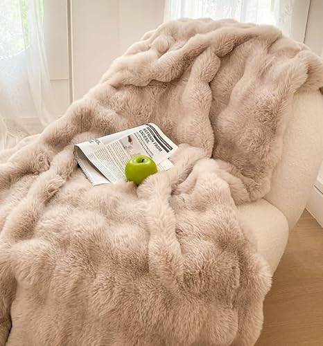 Tospass Kuscheldecke Beige Warme Sherpa Decke Flauschig Weich Dicke Kaninchen Decke Sofadecke Wohndecke Tagesdecke Doppelgesicht Decke - 160x200cm