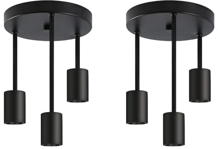 CBJKTX 2er Deckenleuchte Vintage Deckenlampe Schwarz - Hängend 3 Flammig Deckenstrahler E27 mit 3 Spots Kronleuchter Industrial Deckenspots für Esszimmer Küche Flur Wohnzimmer Bar ohne Leuchtmittel