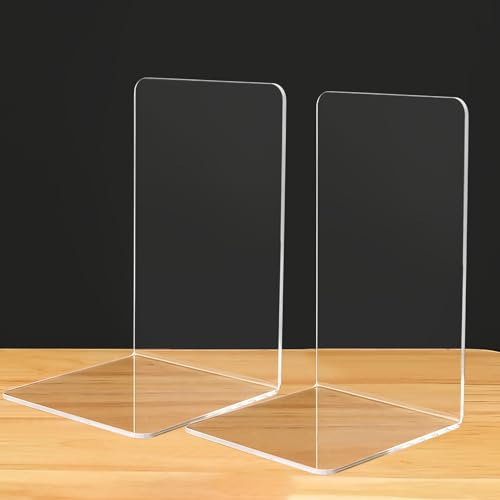 Qualsen Transparente Buchstütze Acryl, Büro Buchständer Bücherstütze Buchstützen, Buchhalter Regal Für Bücher, Schule Schlafzimmer 18x12x12CM(1Paare)