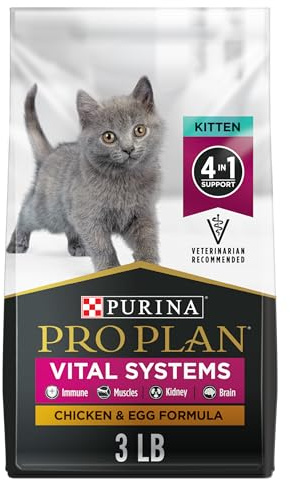 Purina Pro Plan Vital Systems Chicken and Egg Formula Kitten Dry Food 4-in-1 Immune, Muscles, Kidney and Brain and Vision - 3 lb. Bag