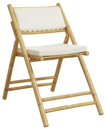 vidaXL Bistrostühle Klappbar 6 STK., Bistrostuhl mit Cremeweißen Kissen, Stuhlset für Garten Balkon Terrasse, Gartenstuhl Balkonstuhl, Bambus