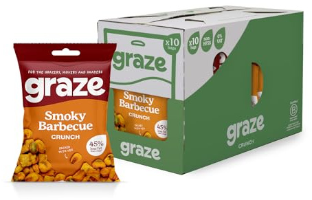 Graze - BBQ crunchy snacks - Healthy Vegan Lunchbox Snacks - Perfect If you Love Corn, Broad Beans and Spicy Peas - 35g x 10 bags